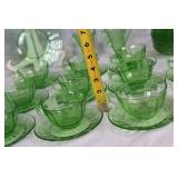Vintage Depression Glass Tea Set with Uranium Green Glow - 23 Pieces