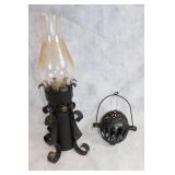 Vintage Iron Oil Lamp with Protective Holder