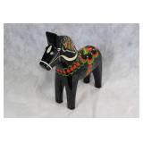 Swedish Handcrafted Black Dala Horse by Grannas with Floral Design