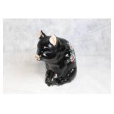 Vintage Black Piggy Bank with Floral Design