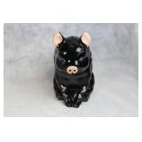 Vintage Black Piggy Bank with Floral Design