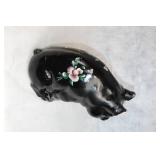 Vintage Black Piggy Bank with Floral Design