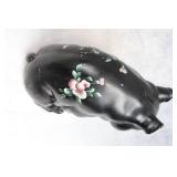 Vintage Black Piggy Bank with Floral Design