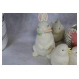 Assorted Easter Decorations Set with Ceramic Figures and Decorative Eggs