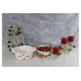 Decorative Strawberry-Themed Basket, Bowl, and Candle Holder Set