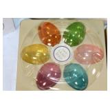 Collection of Easter Decor: Fenton Votive Holders, Glass Eggs, Plush Rabbit, Ceramic Bunny