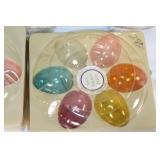 Collection of Easter Decor: Fenton Votive Holders, Glass Eggs, Plush Rabbit, Ceramic Bunny