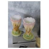 Collection of Easter Decor: Fenton Votive Holders, Glass Eggs, Plush Rabbit, Ceramic Bunny