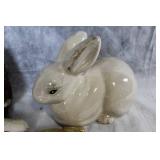 Collection of Easter Decor: Fenton Votive Holders, Glass Eggs, Plush Rabbit, Ceramic Bunny