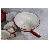 Vintage Enamelware Kitchen Set with Red Trim, 13 Pieces