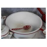 Vintage Enamelware Kitchen Set with Red Trim, 13 Pieces