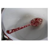 Vintage Enamelware Kitchen Set with Red Trim, 13 Pieces