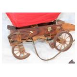 Vintage Wooden Covered Wagon Lamp with Red Canvas Cover