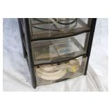 Black Plastic Storage Drawers with Assorted Hardware and Tools