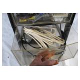 Black Plastic Storage Drawers with Assorted Hardware and Tools