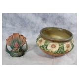 Pair of Roseville Pottery Vases with Floral Designs