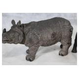 Decorative Rhino Figures Set and Brass Owl Sculpture