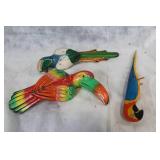 Set of 3 Handcrafted Colorful Wooden Bird Sculptures