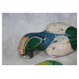 Set of 3 Handcrafted Colorful Wooden Bird Sculptures