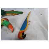 Set of 3 Handcrafted Colorful Wooden Bird Sculptures