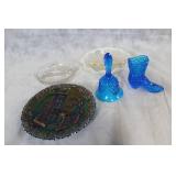 Set of 5 Vintage Glass Decorative Items: Bell, Boot, and Plates
