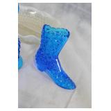 Set of 5 Vintage Glass Decorative Items: Bell, Boot, and Plates