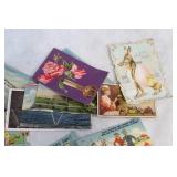 Collection of Vintage Postcards Featuring Various Themes