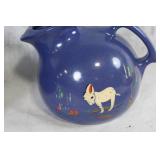 Set of 2 Vintage Blue Ceramic Vessels with Donkey Motif