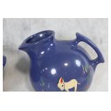 Set of 2 Vintage Blue Ceramic Vessels with Donkey Motif