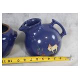 Set of 2 Vintage Blue Ceramic Vessels with Donkey Motif