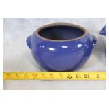 Set of 2 Vintage Blue Ceramic Vessels with Donkey Motif