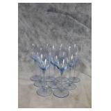 Set of 10 Light Blue Stem Wine Glasses