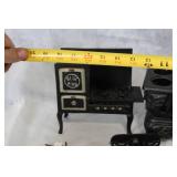 Set of 3 Miniature Cast Iron Stoves with Accessories