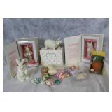 Assorted Easter Decorations Including Snowbunnies, Painted Eggs, and Plush Figures