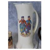 Assorted Vintage Ceramic Mugs, Glass Basket, Pitcher, and Collectible Car Model