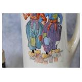 Assorted Vintage Ceramic Mugs, Glass Basket, Pitcher, and Collectible Car Model