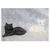 Pair of Vintage Cat Figurines - Black and White Porcelain Decor