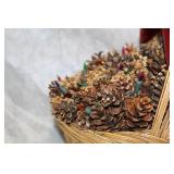 Festive Pinecone Basket with Christmas Lights