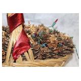 Festive Pinecone Basket with Christmas Lights