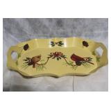 Decorative Metal Holiday Tray with Cardinal and Pinecone Design