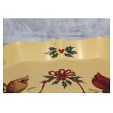 Decorative Metal Holiday Tray with Cardinal and Pinecone Design