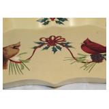 Decorative Metal Holiday Tray with Cardinal and Pinecone Design
