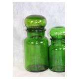 Collection of Vintage Green Glass Bottles and Canisters