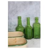 Collection of Vintage Green Glass Bottles and Canisters