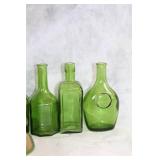 Collection of Vintage Green Glass Bottles and Canisters
