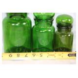 Collection of Vintage Green Glass Bottles and Canisters