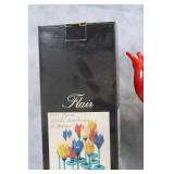 Pair of Flair 2001 Red Glass Tulip Flower Candle Holders