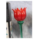 Pair of Flair 2001 Red Glass Tulip Flower Candle Holders