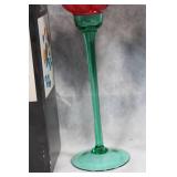 Pair of Flair 2001 Red Glass Tulip Flower Candle Holders