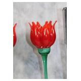 Pair of Flair 2001 Red Glass Tulip Flower Candle Holders